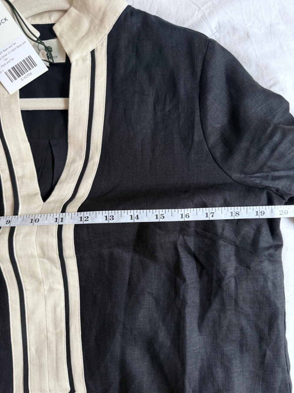 NWT Tuckernuck Black Linen Caftan Mini Dress Contrast Trim Size S - Picture 6 of 7